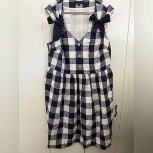ELOQUII Navy and White Gingham Dress